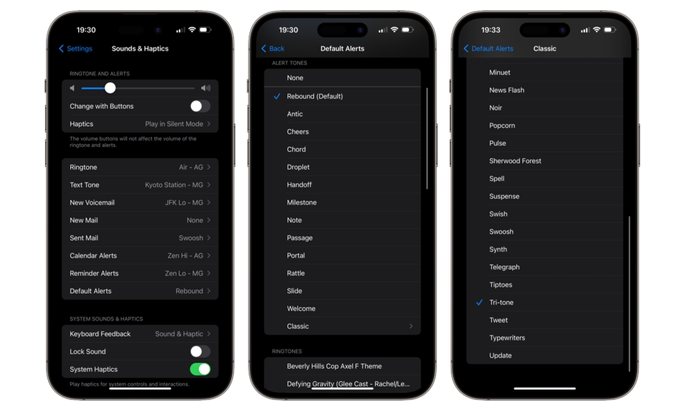 iOS 17.2 beta 4 Sounds and Haptics Rebound vs Tri tone