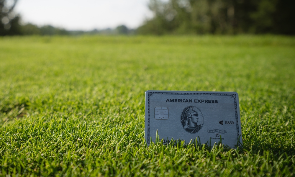 American Express card on grass