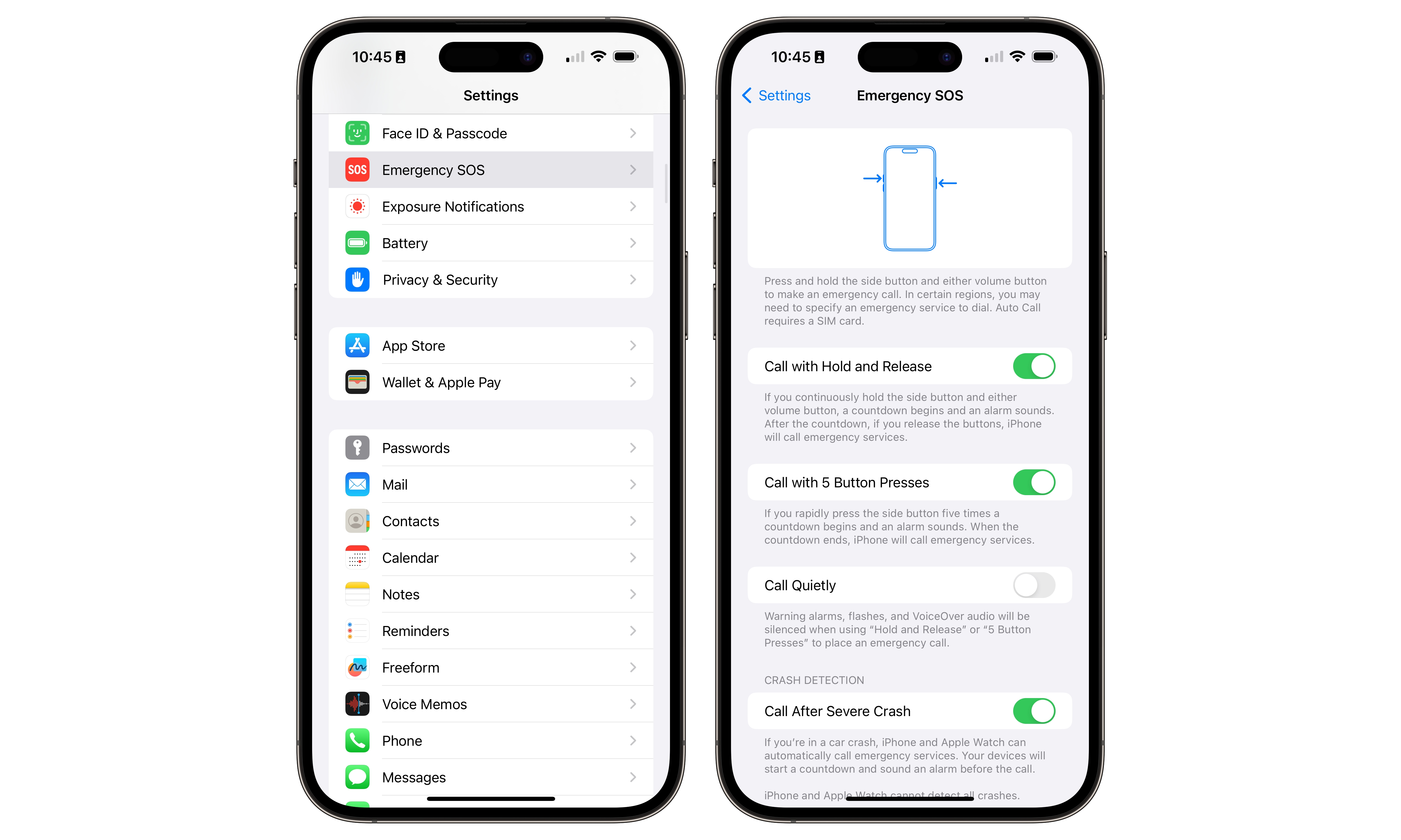 Emergency SOS settings on iPhone in iOS 17.3