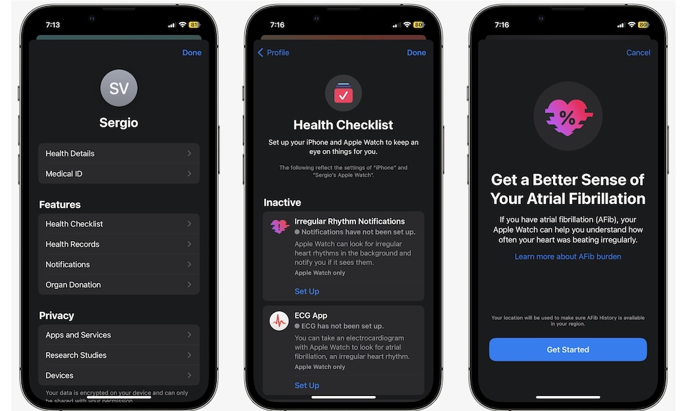 Health checklist health iPhone