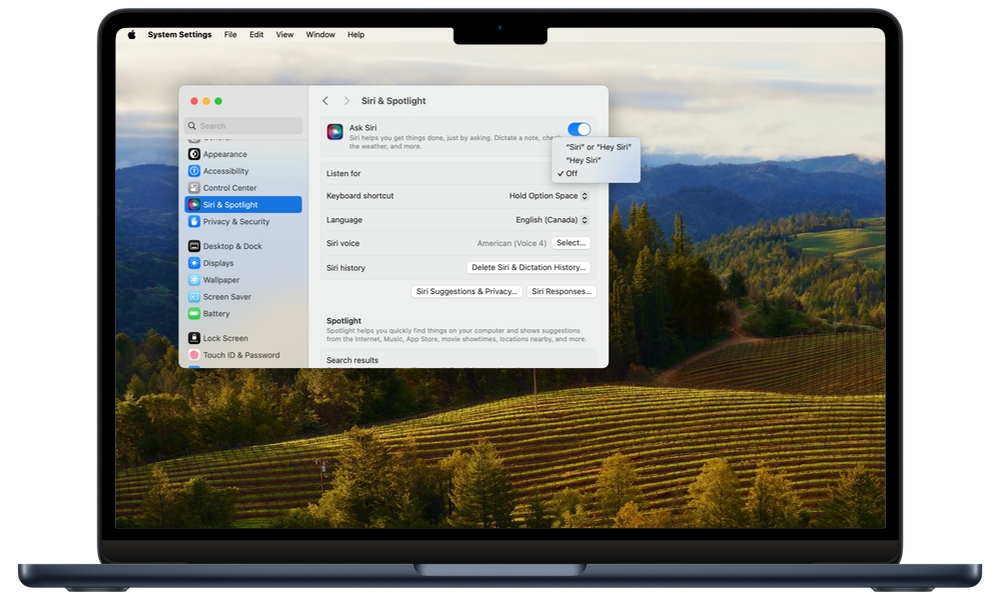 MacBook Disable Hey Siri