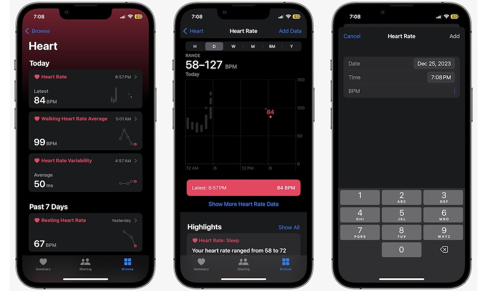 Manually record heart rate health iPhone