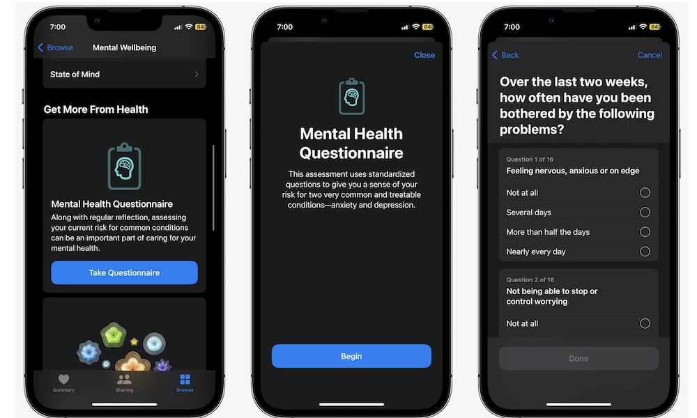 Mental Health Questionnaire Health iPhone