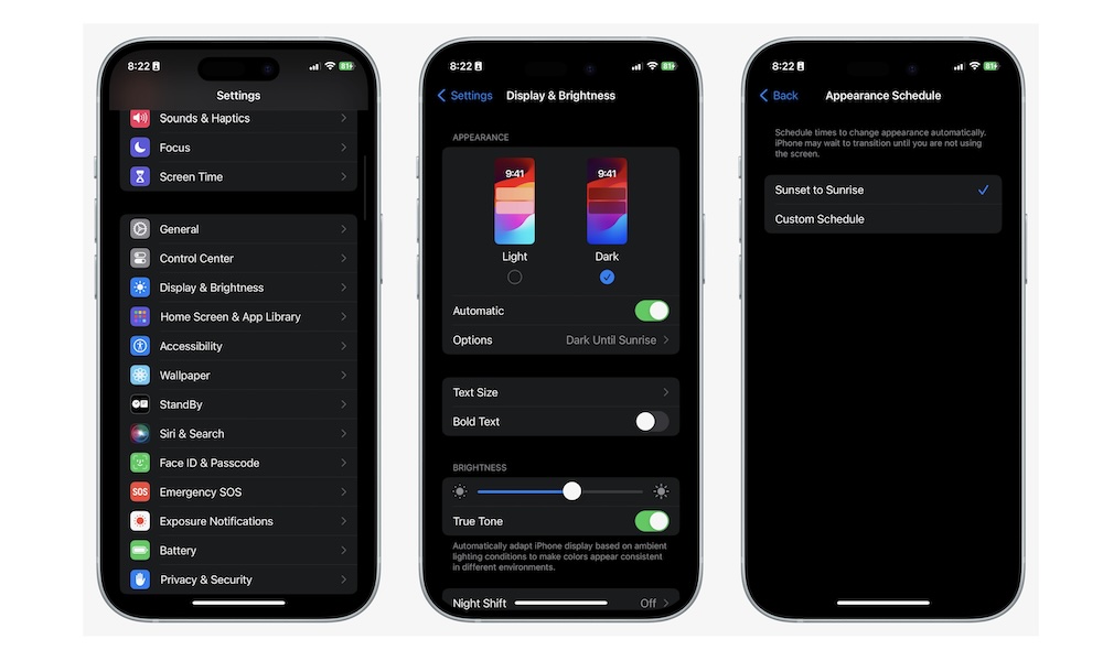 Schedule Dark Mode iPhone