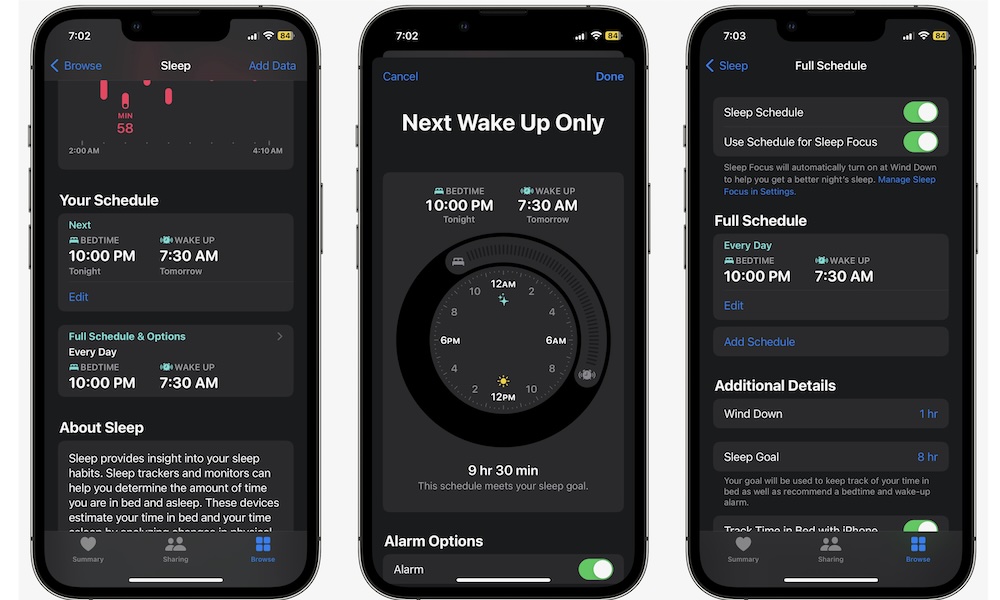 Sleep schedule health iPhone