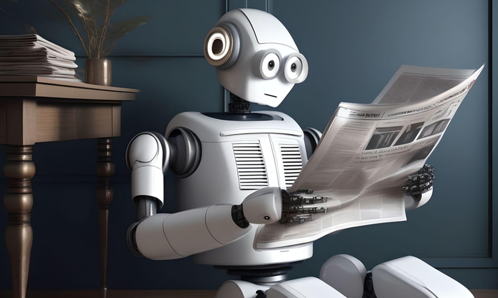 robot reading newspaper ai