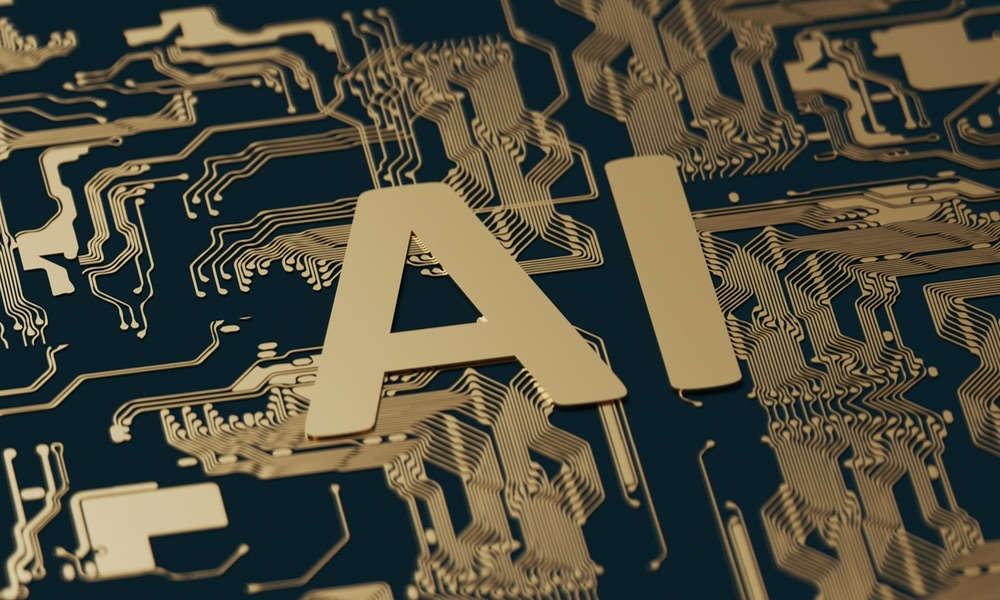 AI logo on dark gold circuitboard