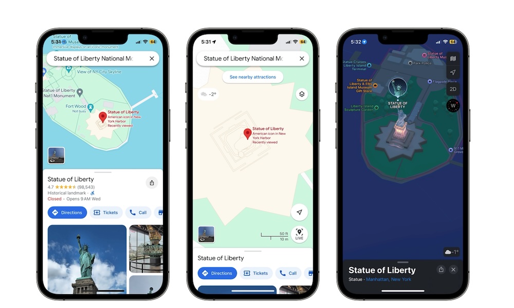 Google Maps and Apple Maps Views iPhone