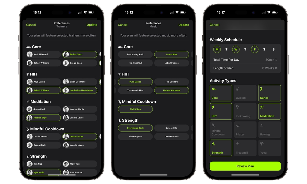 iOS 17 Apple Fitness Custom Plans choose trainers and music