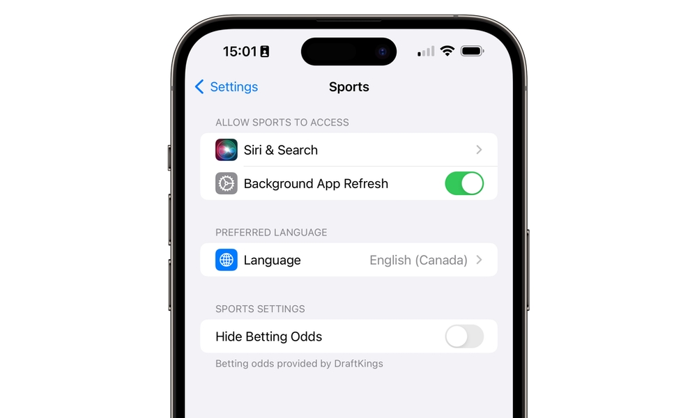 Apple Sports Settings