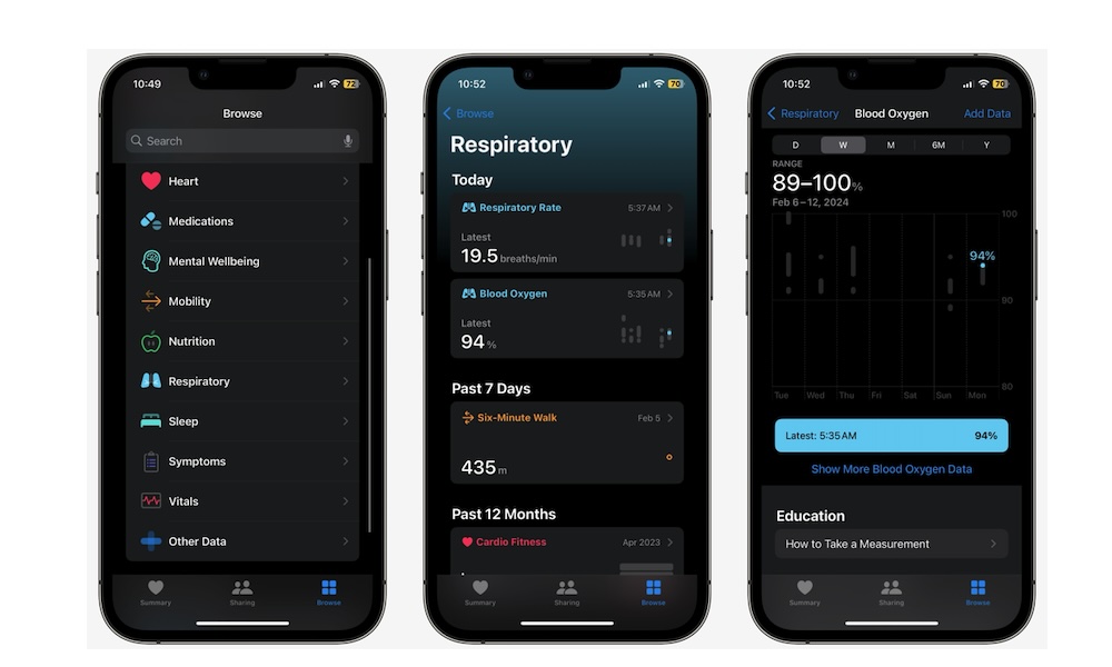 Check Blood Oxygen data iPhone