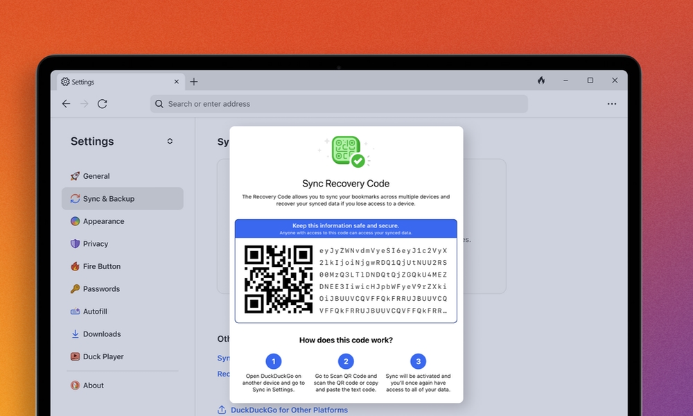 DuckDuckGo Sync and Backup recovery code
