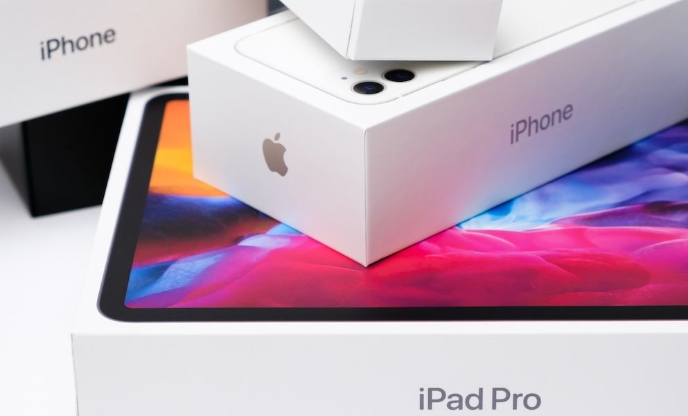 Iphone 11 and iPadPro with apple pencil boxes. March 2021, San Francisco, USA