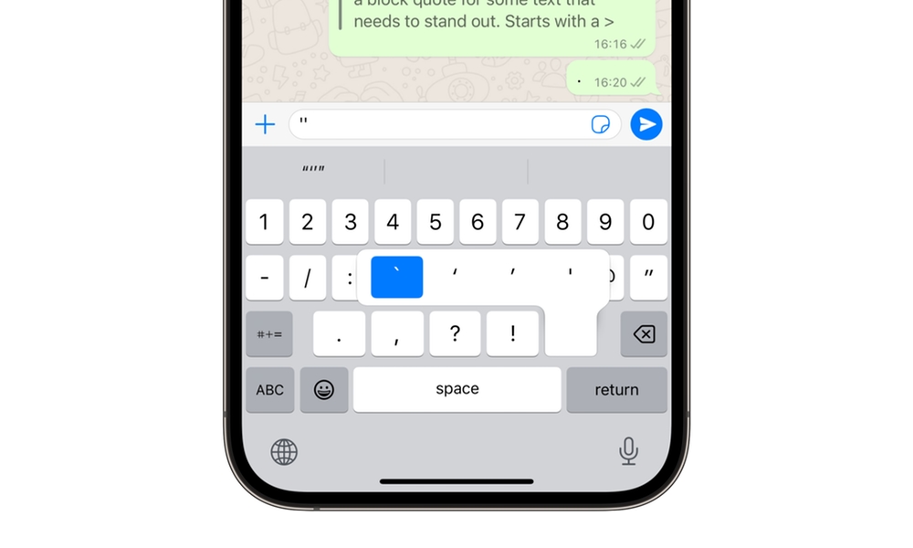 WhatsApp reverse apostrophe on iPhone keyboard