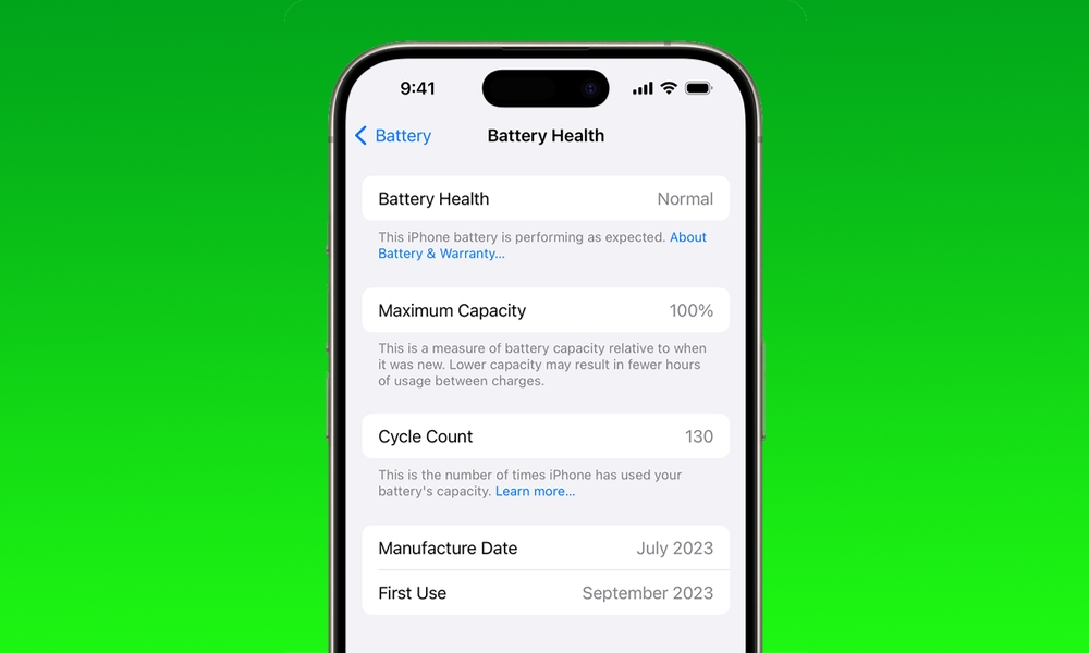 iPhone 15 Battery Health screen hero