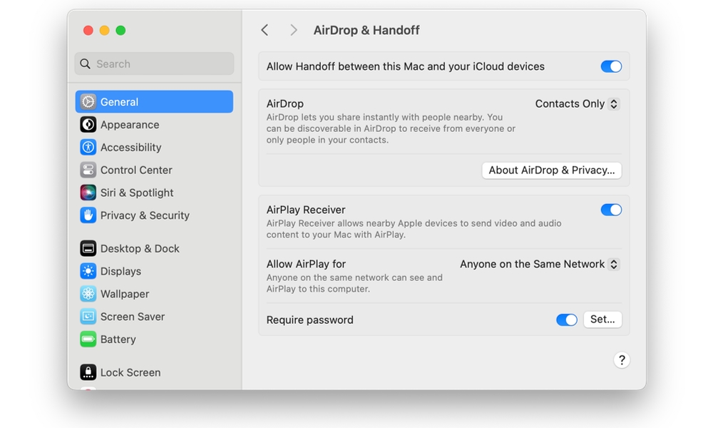 macOS Sonoma System Settings AirPlay Receiver