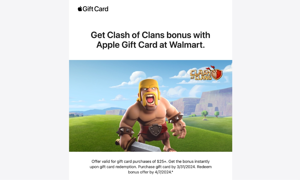 Apple Clash of Clans Gift Card Promo 1