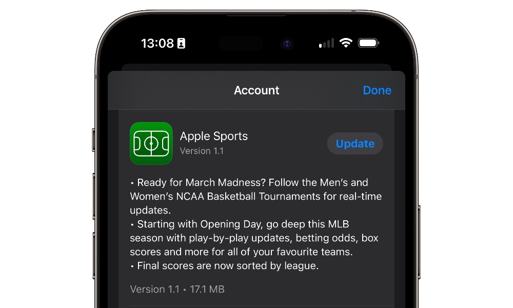 Apple Sports 1.1 update