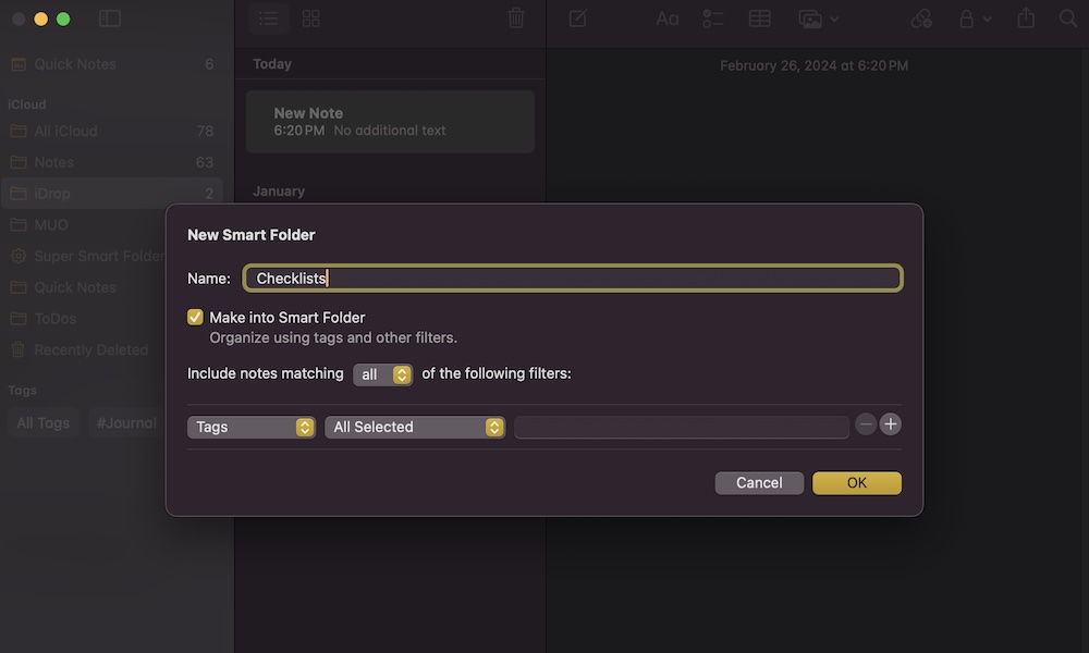 Create Smart Folder Notes Mac