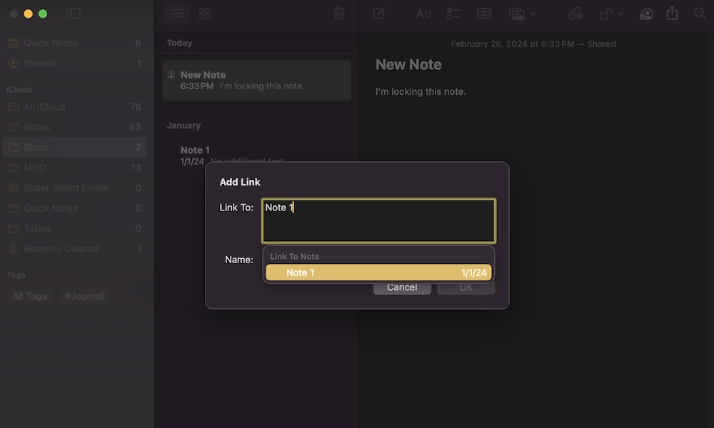 Link a note to another note Mac