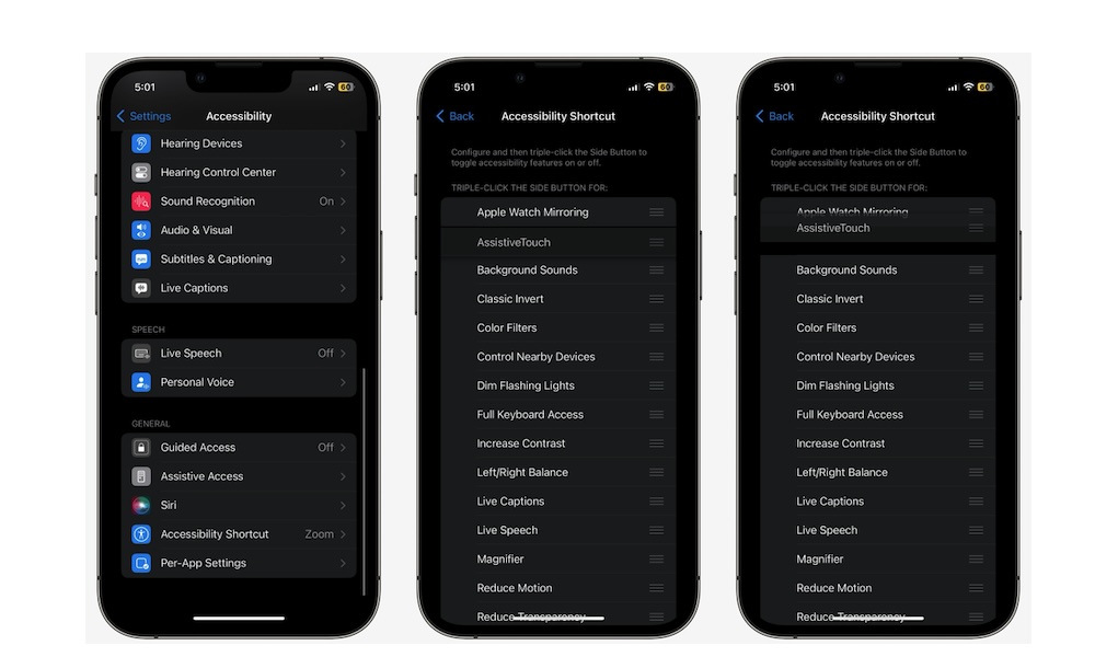 Rearranging Accessibility Shortcuts iPhone