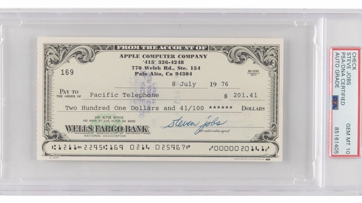 Steve Jobs Signed 1976 check