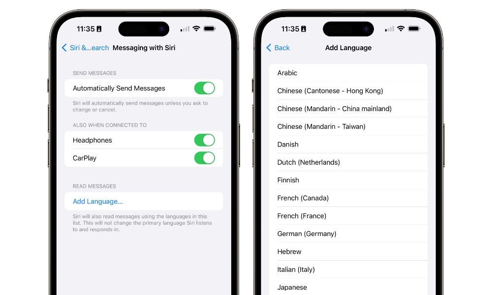 iOS 17.4 Messaging with Siri other languages