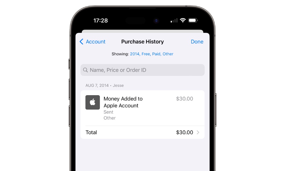 iOS 17.4 Purchase History other category