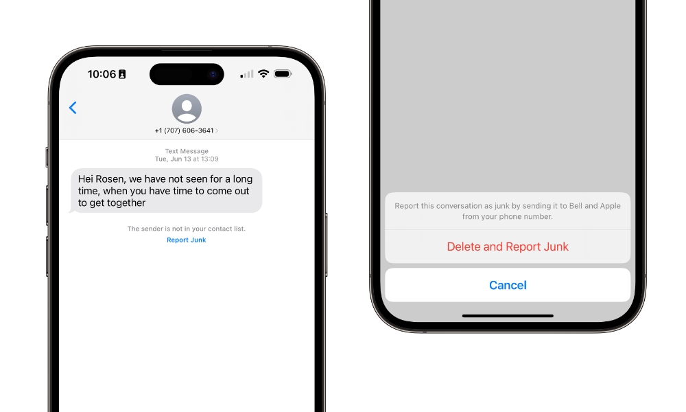 iPhone Messages Report Junk
