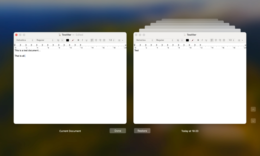 macOS 14.4 browse file versions in textedit