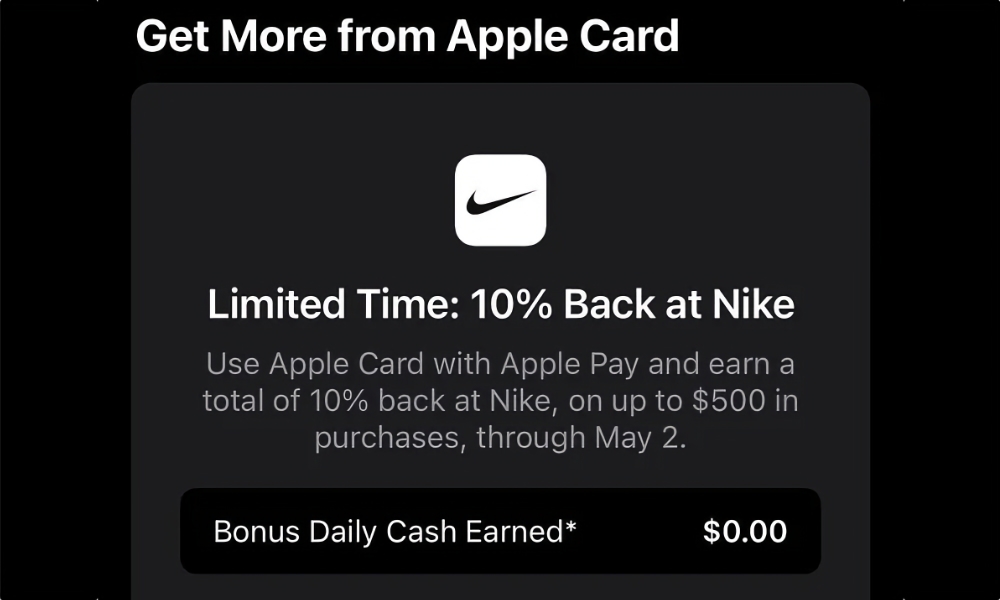 Apple Card Nike Daily Cash Promo in Wallet app