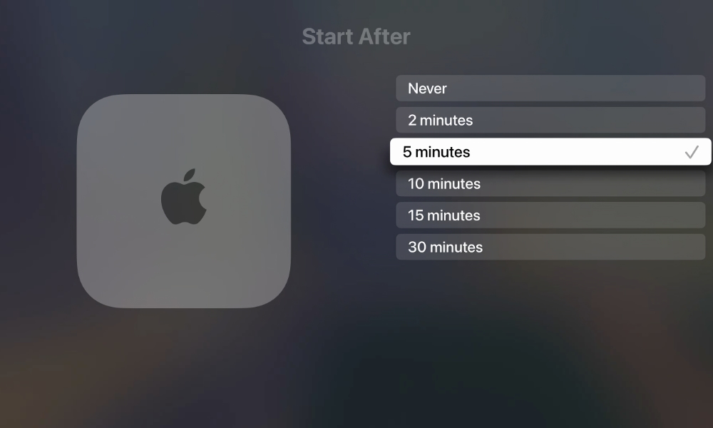 Apple TV screensaver start after times