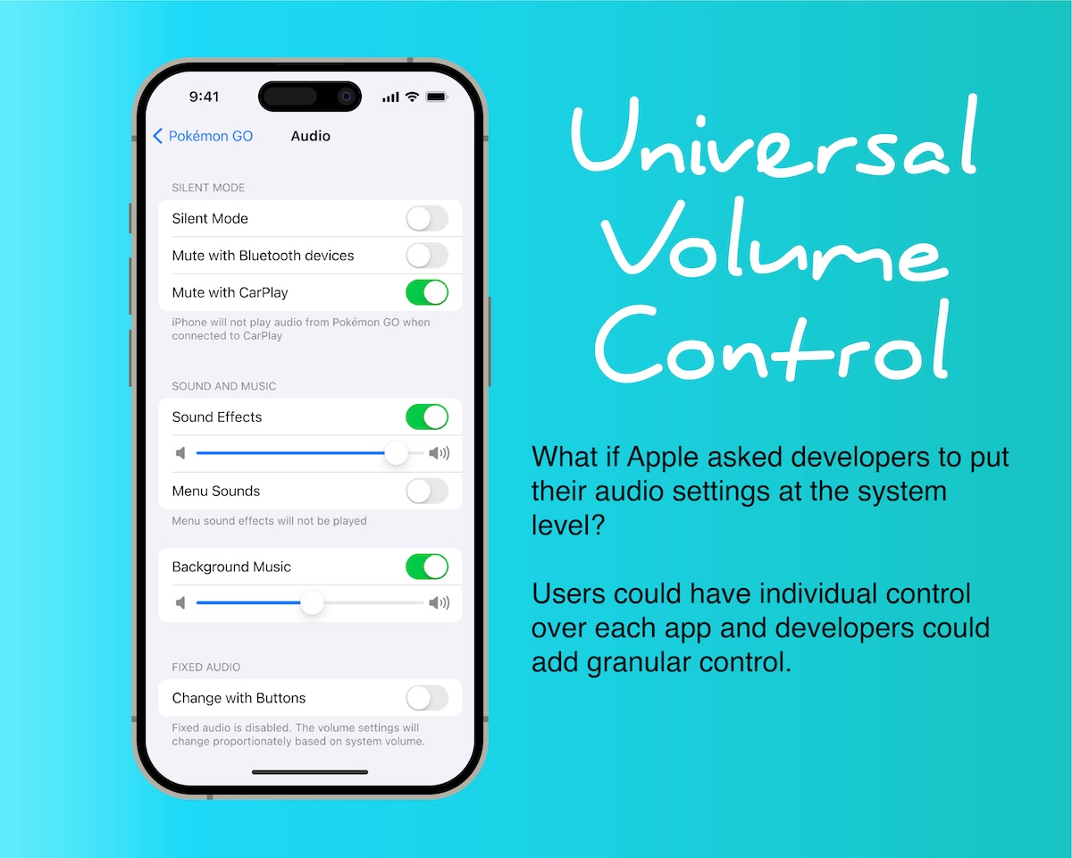 What if Apple asked developers to put their audio settings at the system level? Users could have individual control over each app and developers could add granular control.