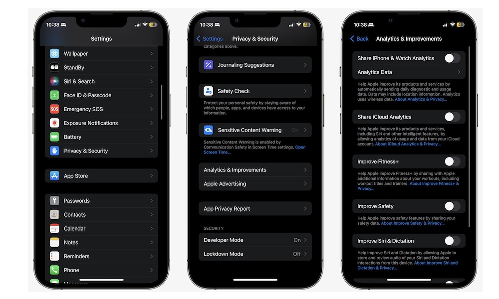 Disable Analytics and Improvements iPhone