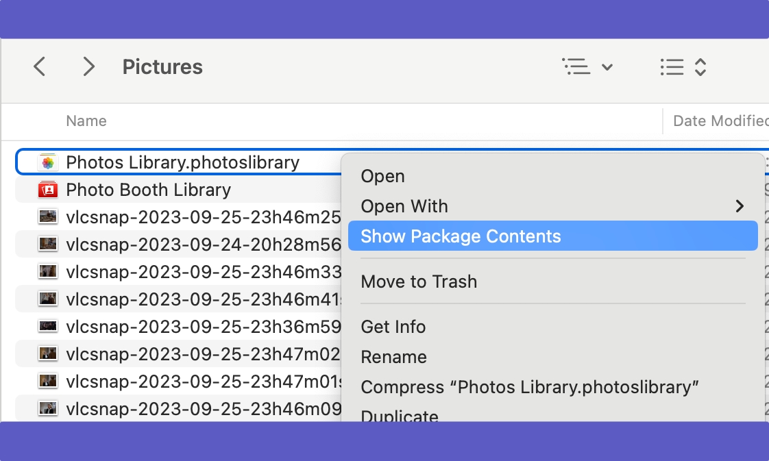 Mac Finder Photos Library Show Package Contents