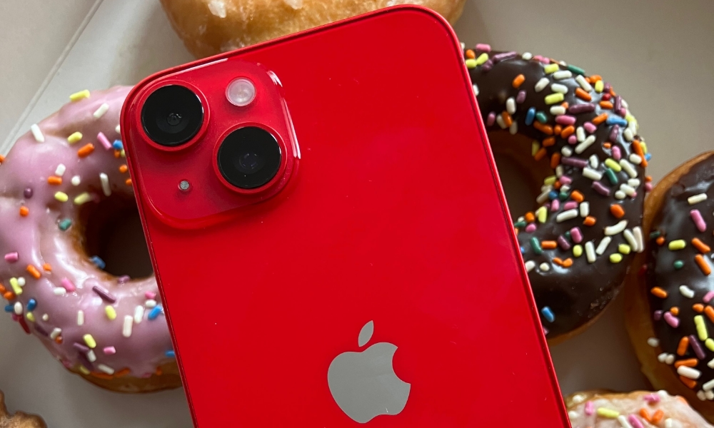 PRODUCT RED iPhone over donuts