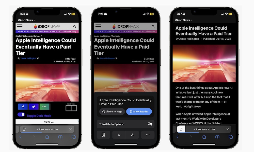 Safari Reader on iPHone