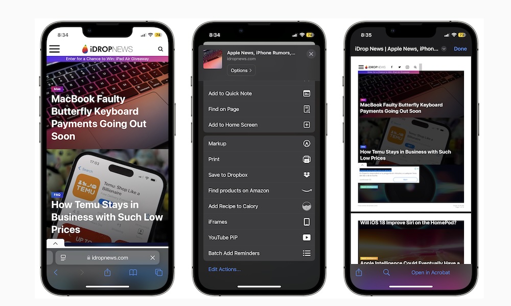 Save a web page as a PDF file iPhone Safari