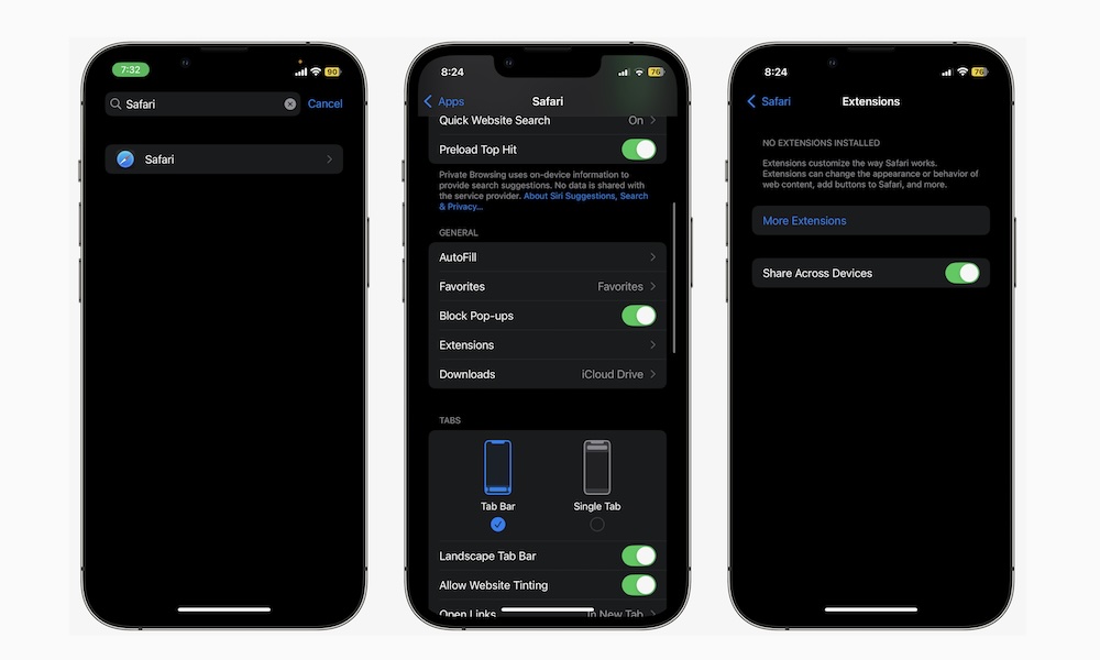 Sync Safari extensions on iPhone