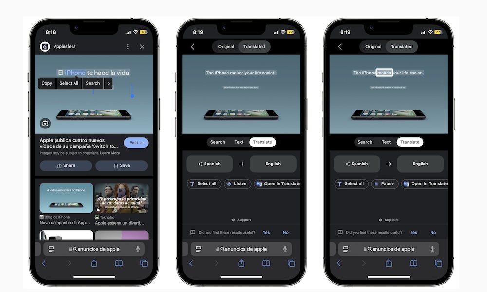 Translate images Safari iPhone