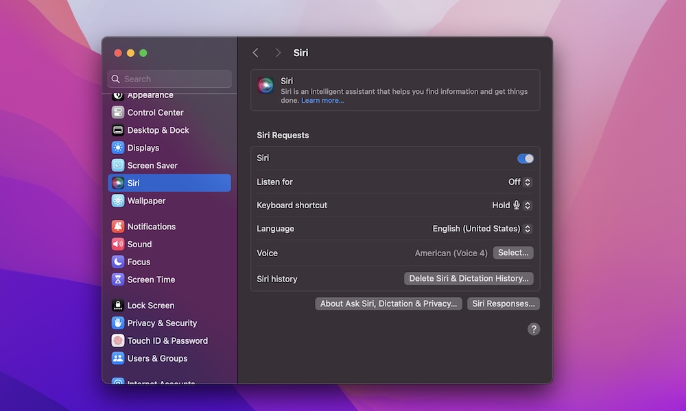 Delete Siri History on Mac