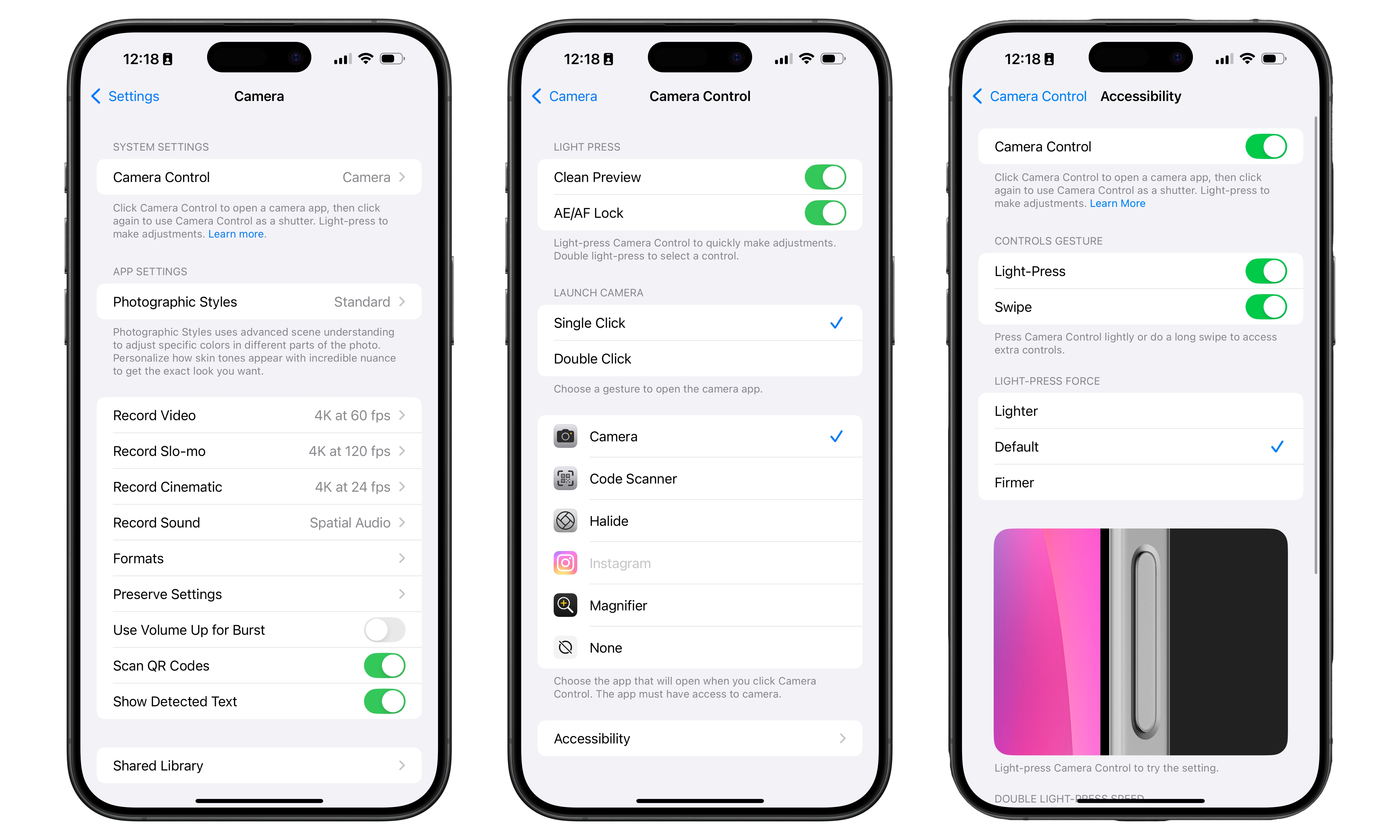 Camera Control Settings in iOS 18.2