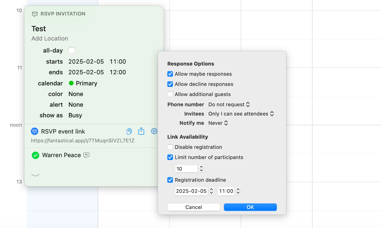 Fantastical RSVP link Mac
