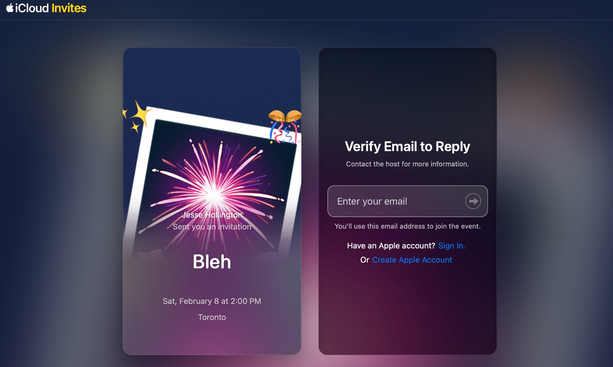 iCloud Invite sign in page