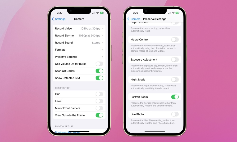 Live Photo preserve settings