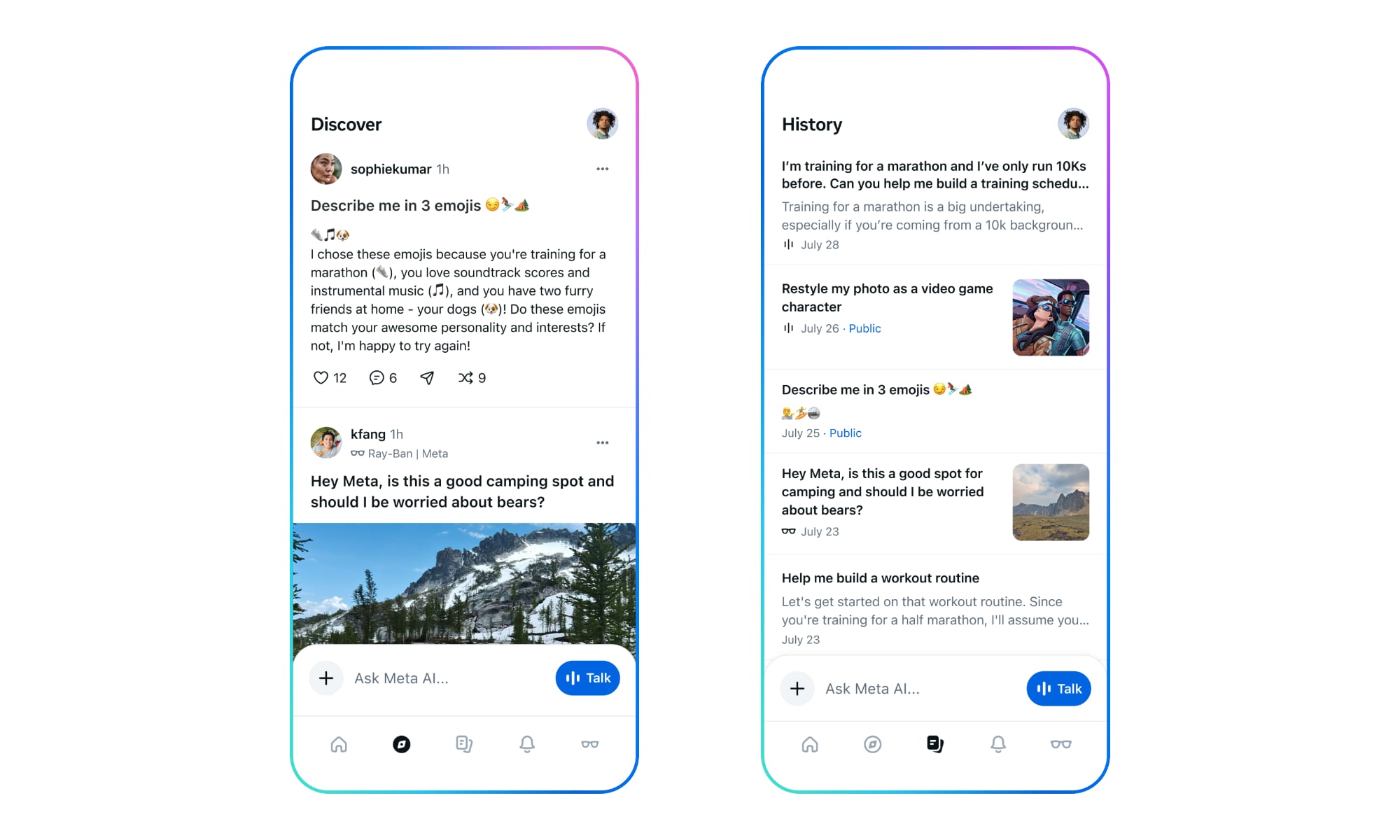 Meta AI app screens