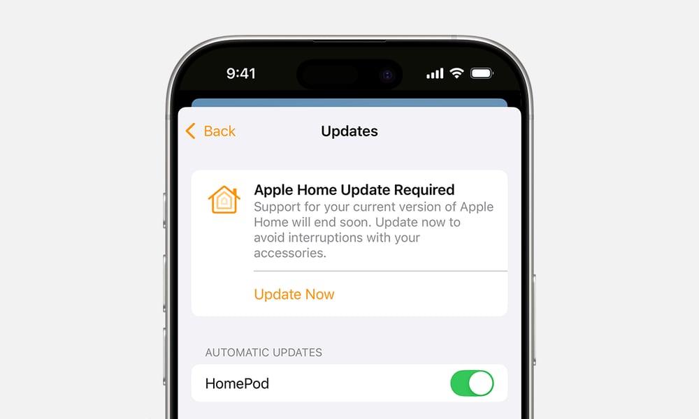 Apple HomeKit update screen