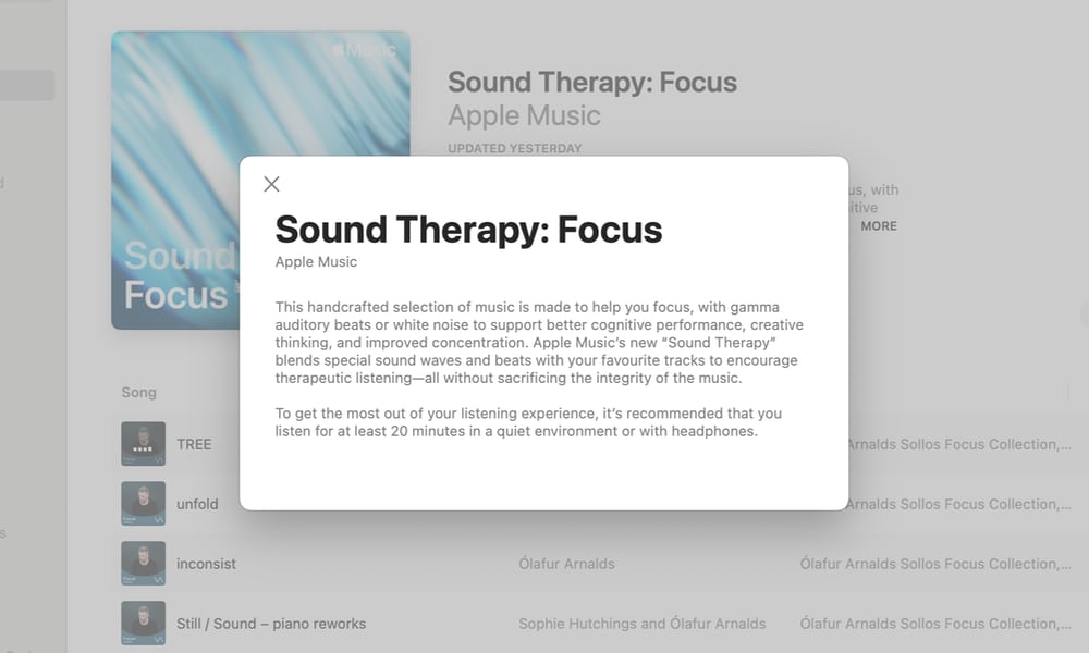 Apple Music Sound Therapy Focus Playlist