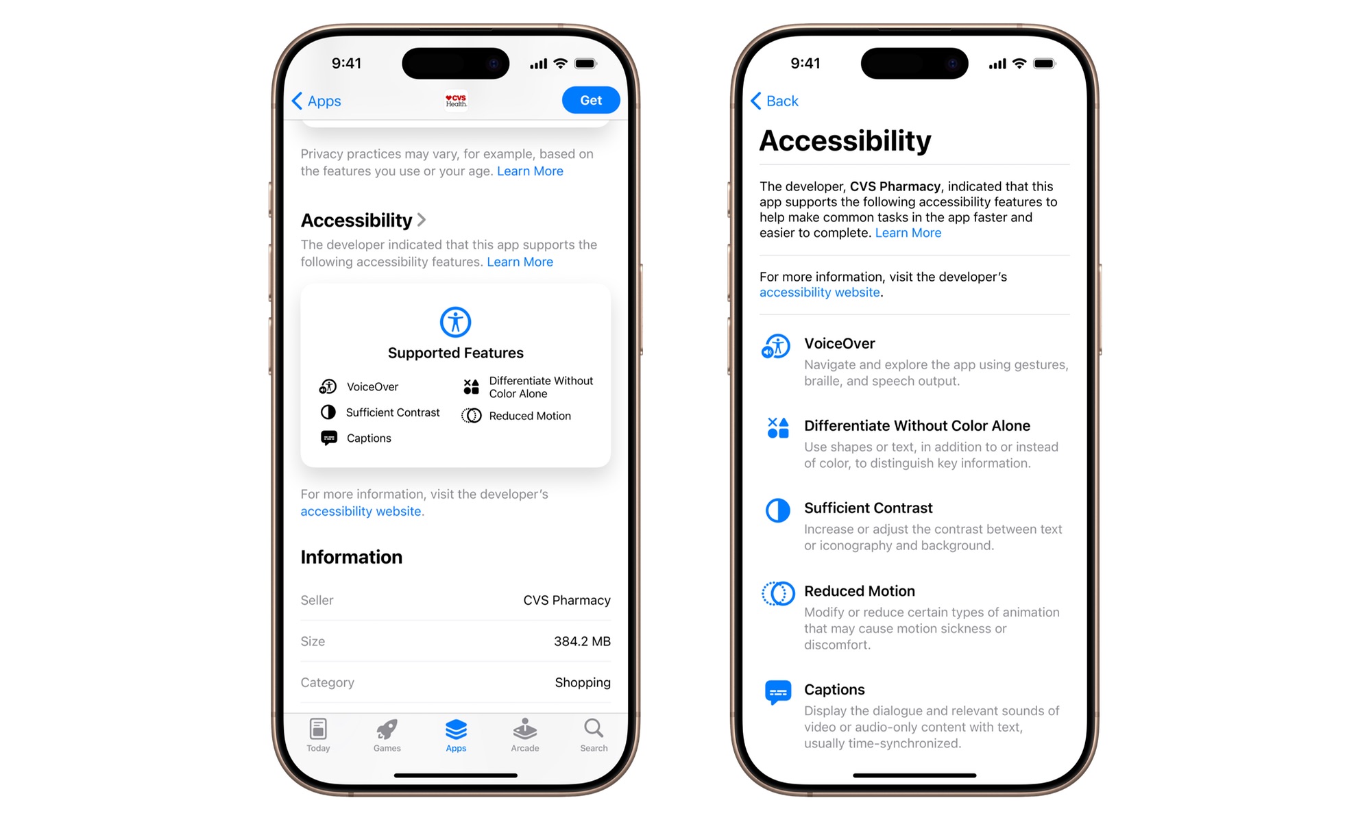 Apple accessibility features 2025 App Store Nutrition Labels