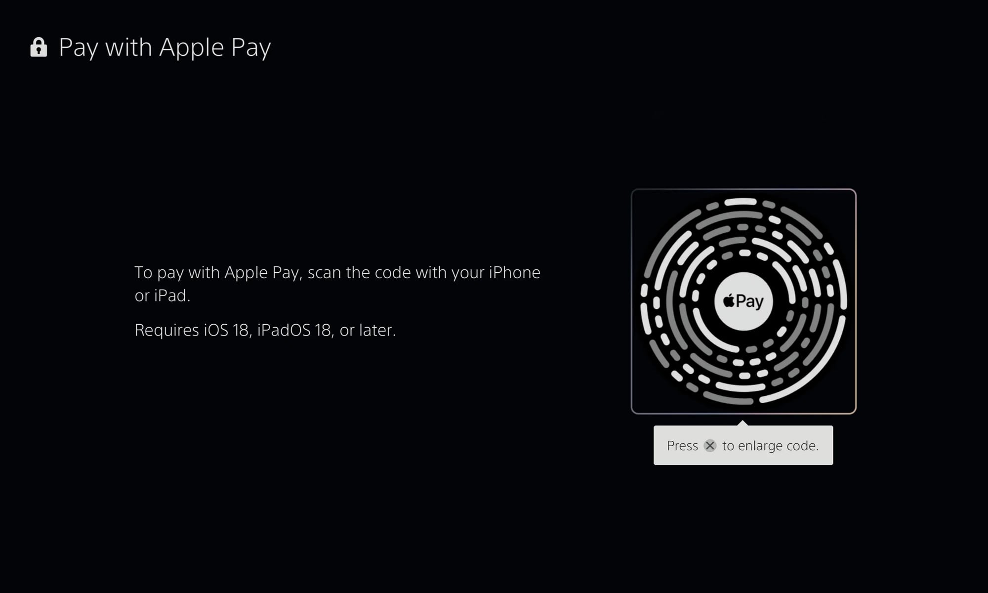 PS5 Apple Pay prompt